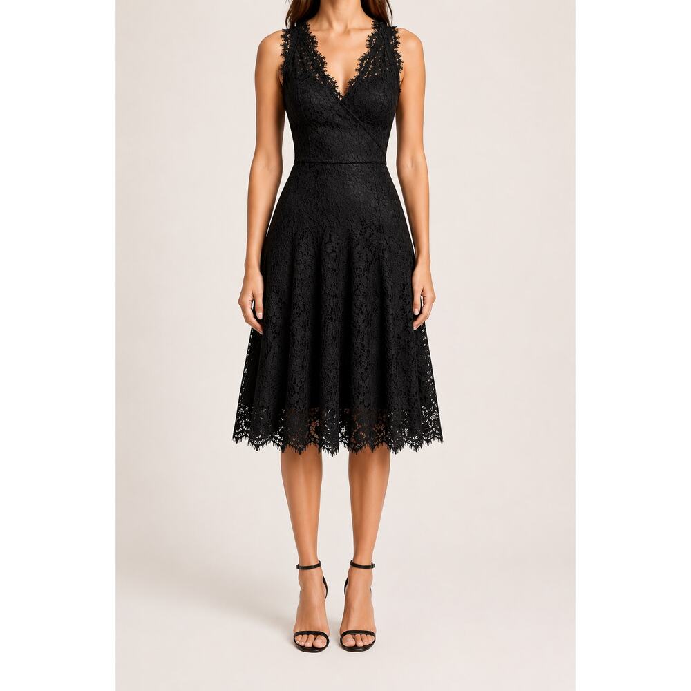 Shani Floral Lace Silk Lined Fit And Flare Midi Dress Black Size 2